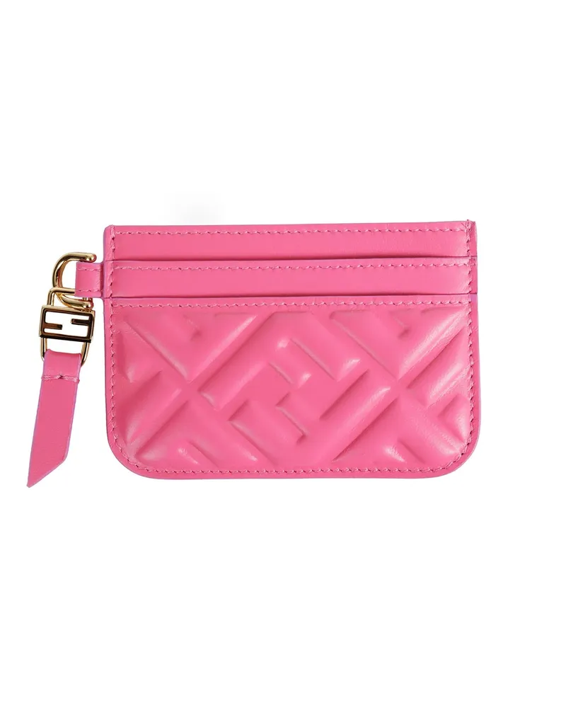 Fendi Baguette Leather Card Holder Pink