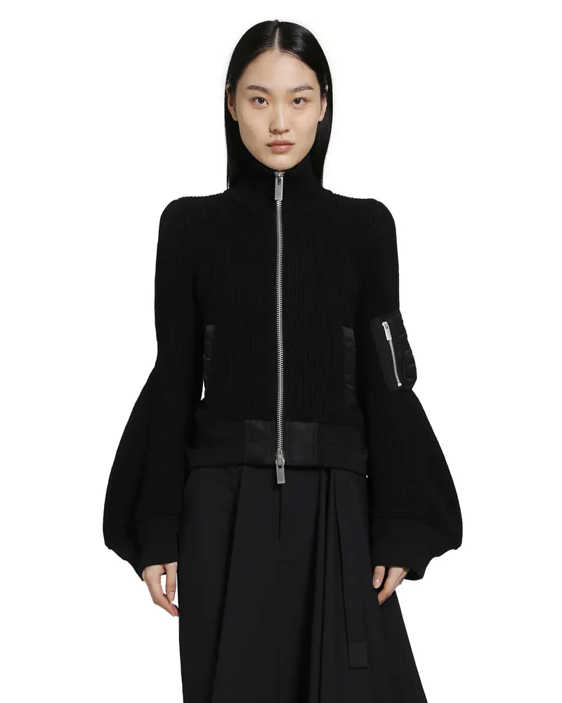 Sacai Nylon Twill x Wool Knit Blouson Jacket Black