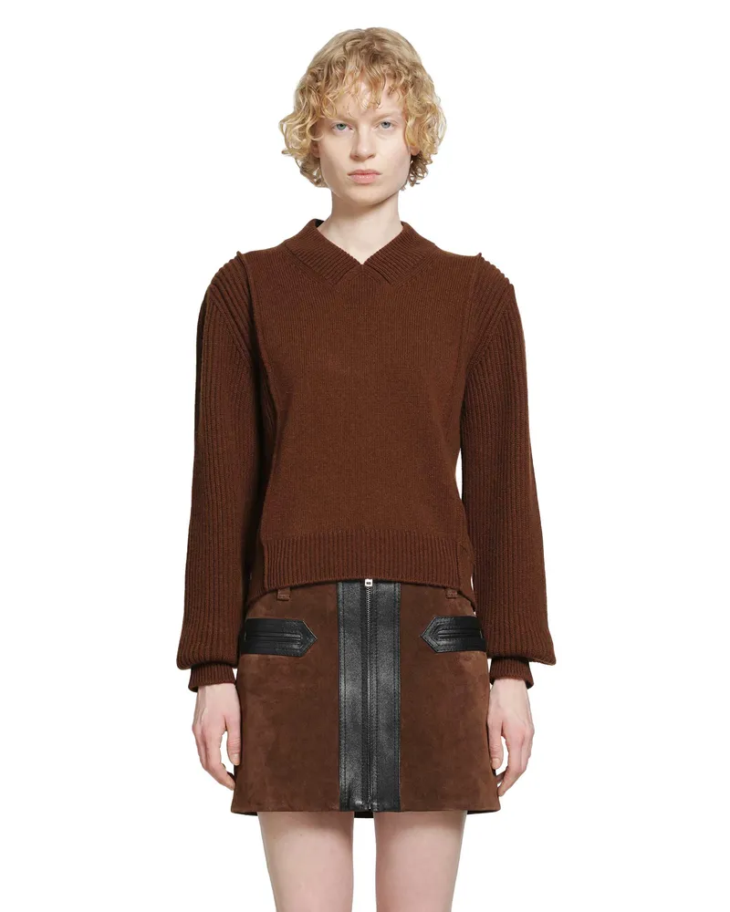 Marni Wool Cashmere V-Neck Sweater Brown