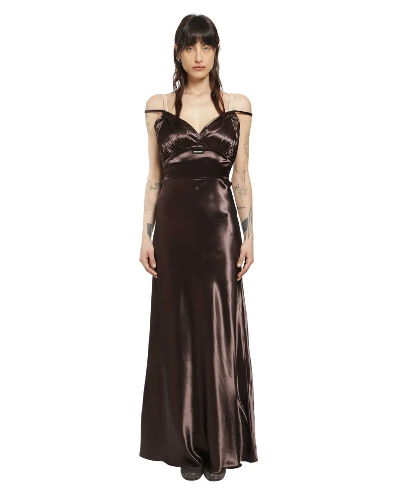 Miu Miu Long Satin Dress Brown