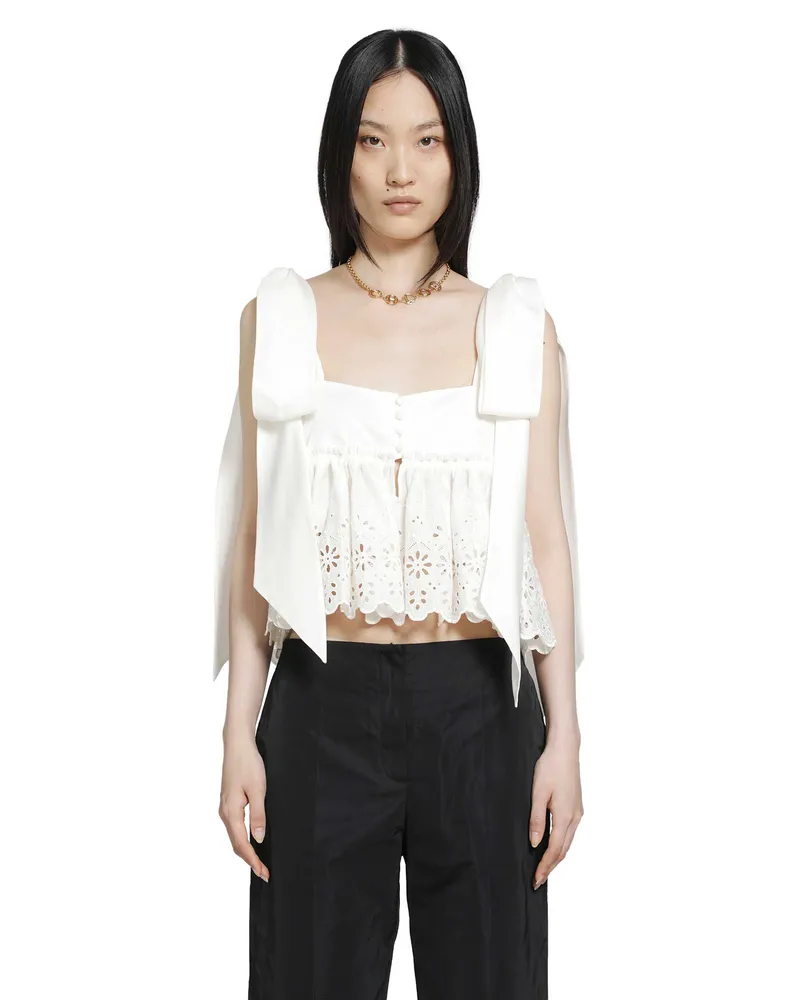 Chloé Tie-Strap Cropped Top in Soft Cotton White