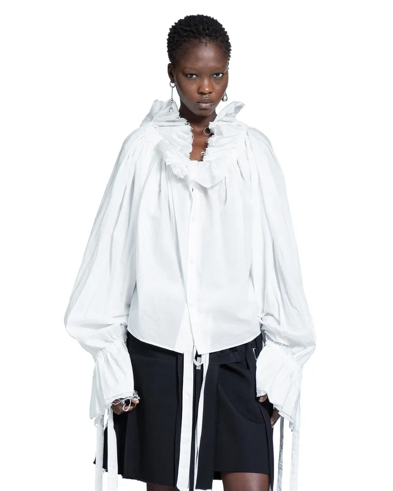 Ann Demeulemeester Stee Ruffled Drawstring Top White