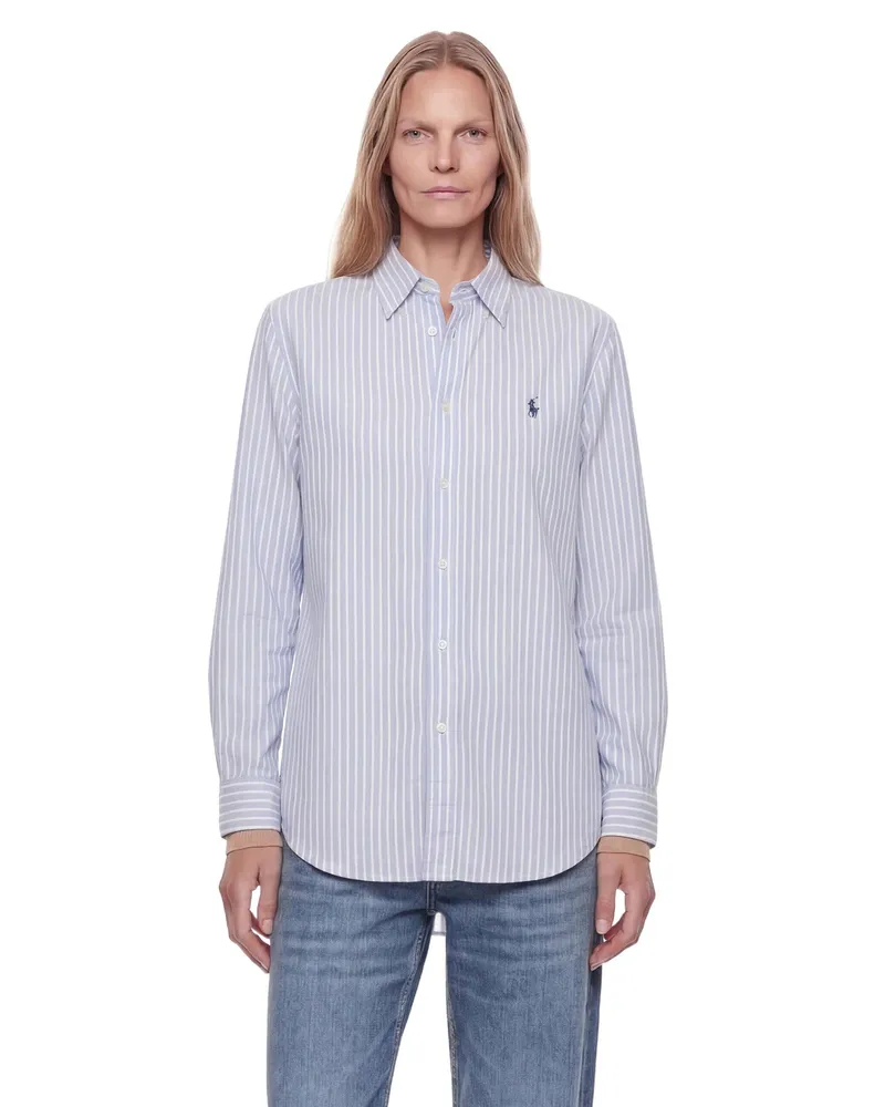 Ralph Lauren Classic Fit Striped Cotton Linen Shirt Blue