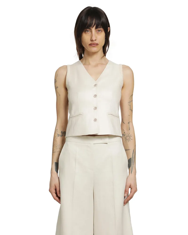 Max Mara Linen and Cable-Knit Gilet Beige