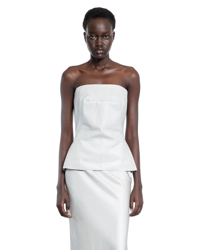 Rick Owens Top a bustier di Hollywood in denim elasticizzato rivestito White