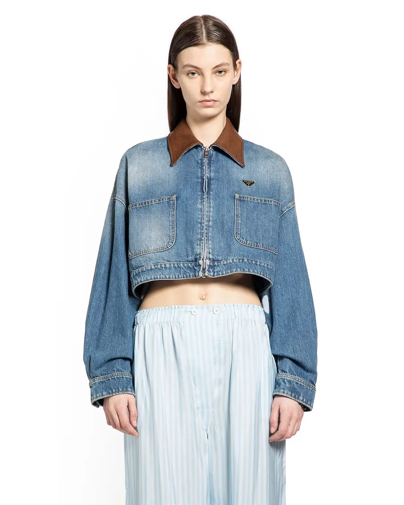 Prada Cropped Denim Jacket Blue