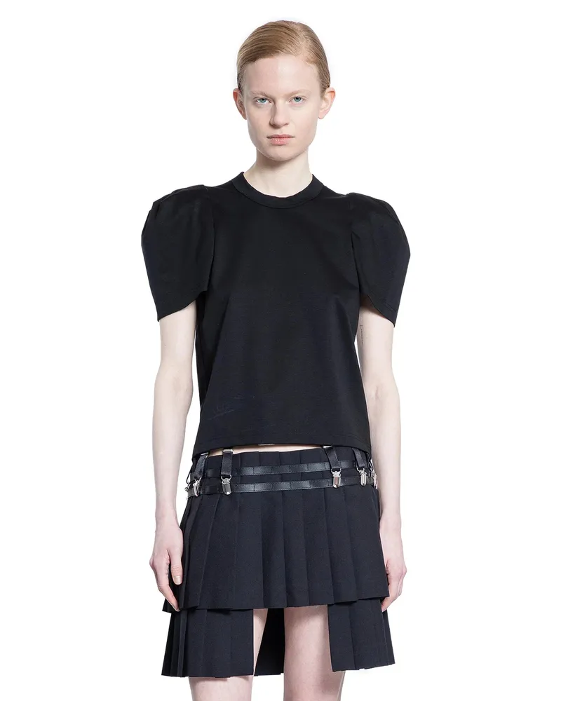 Noir Kei Ninomiya Puff Sleeve Cotton Jersey T-Shirt Black