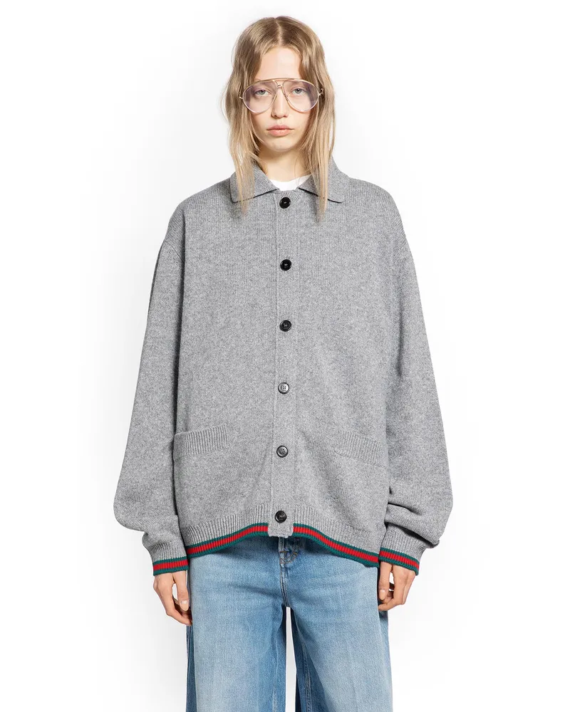 Gucci Wool Cashmere Cardigan with Web Grey