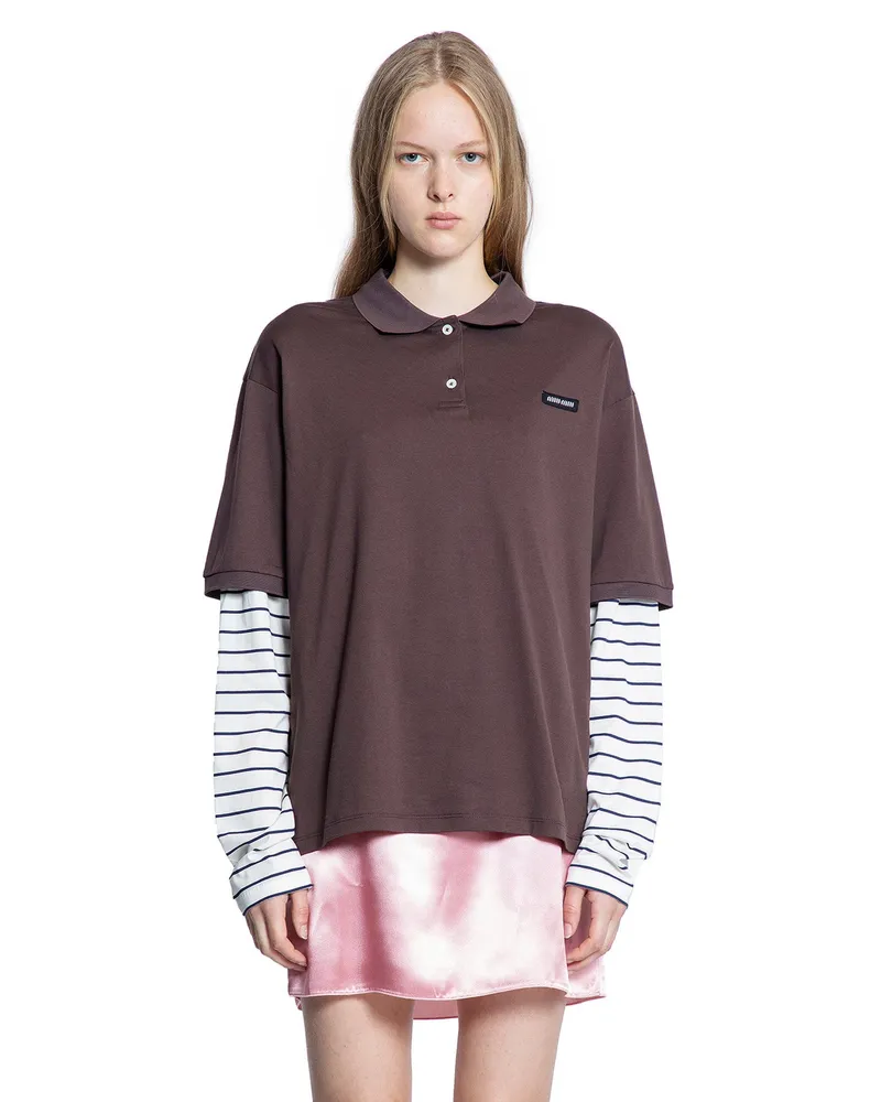 Miu Miu Jersey Polo Shirt Brown