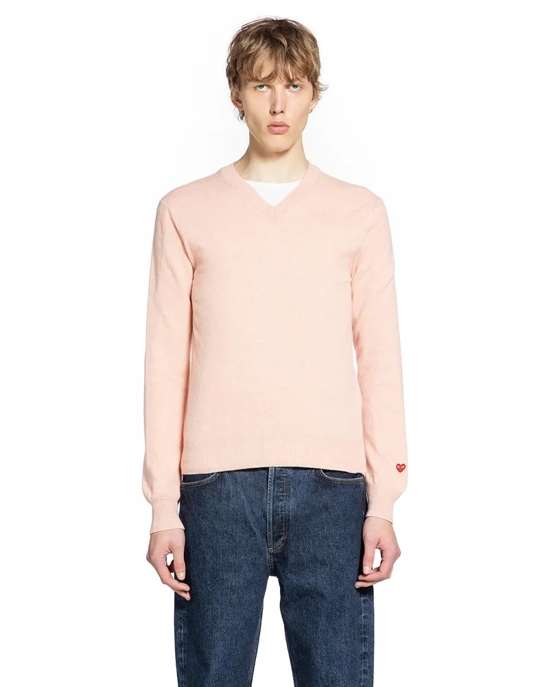 Comme des Garçons Heart V-Neck Sweater in Wool Pink