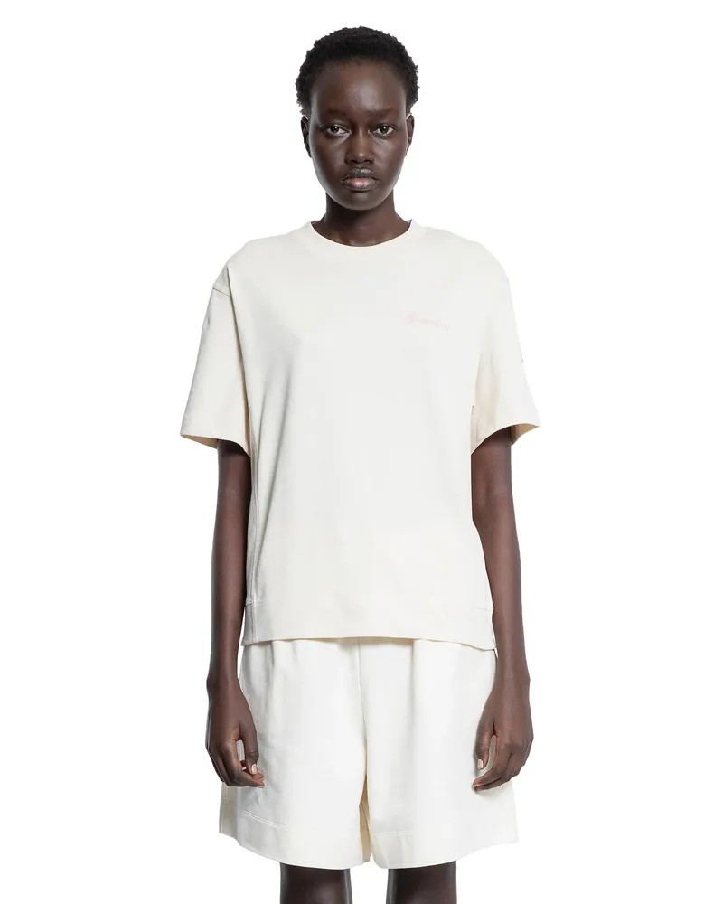 Moncler T-shirt in cotone con logo in rilievo Off-white