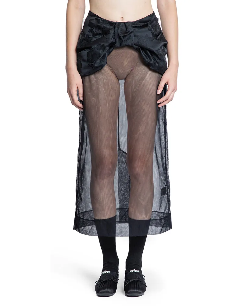 Simone Rocha Sheer Brocade Bow Waist Pencil Skirt Black