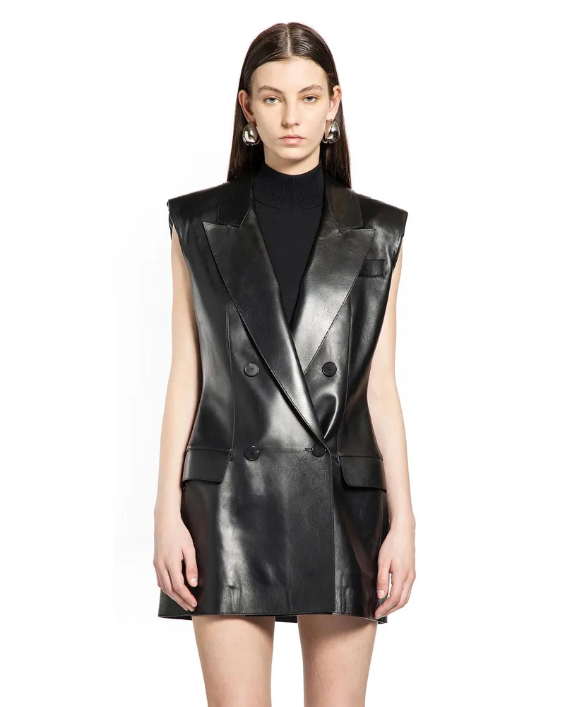 Givenchy Double-Breasted Sleeveless Leather Blazer Black