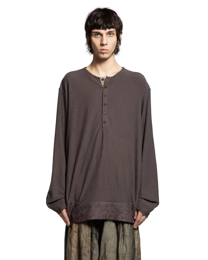 Ziggy Chen Henley-Neck Long Sleeve T-Shirt Purple