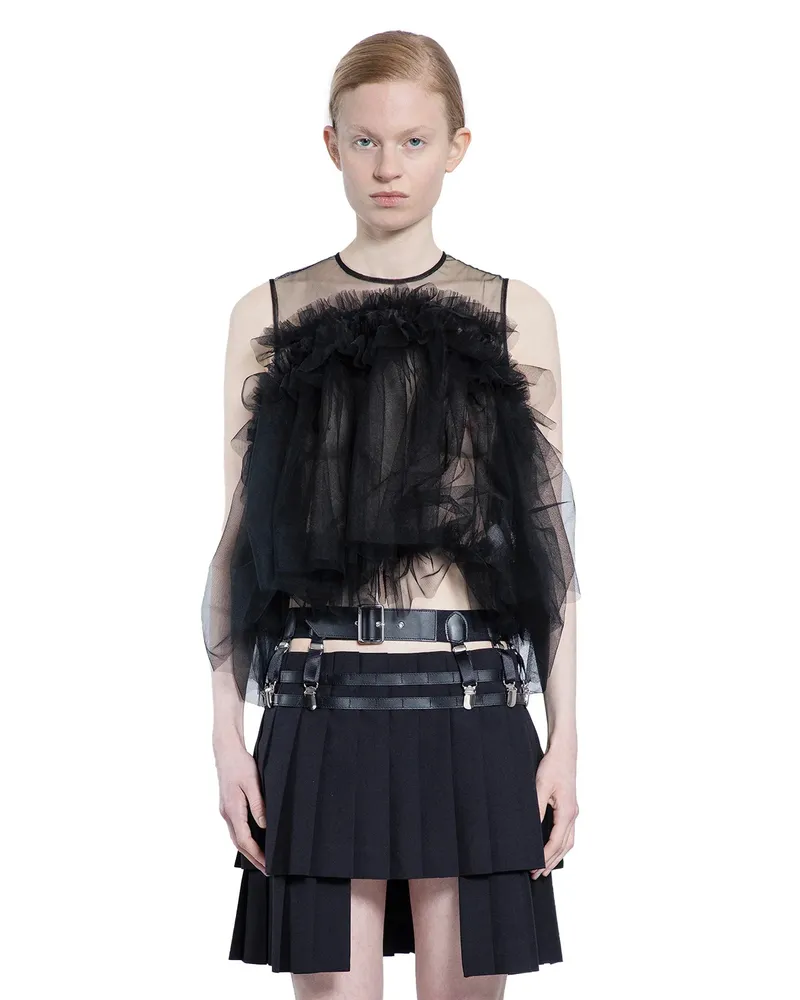 Noir Kei Ninomiya Top corto in tulle arricciato Black