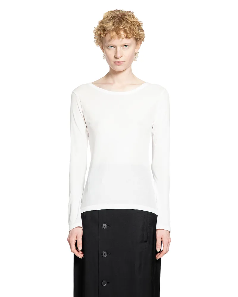 Yohji Yamamoto Long Sleeve Round Neck T-Shirt White