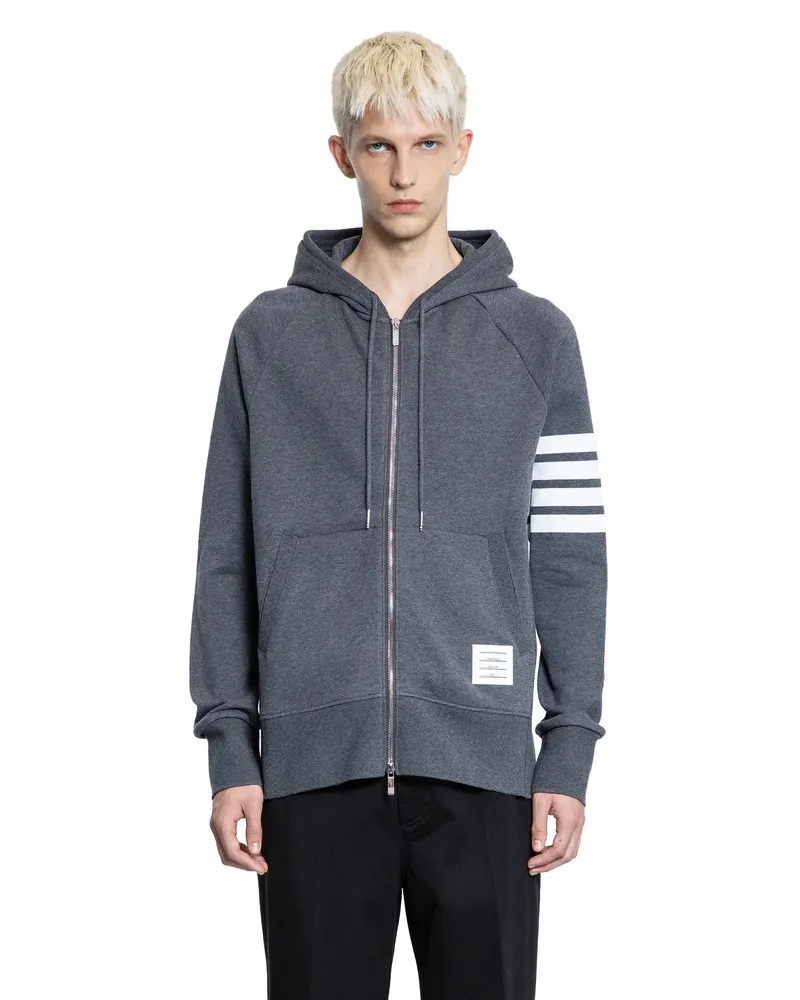 Thom Browne 4-Bar Zip-Up Hoodie in Classic Loopback Grey