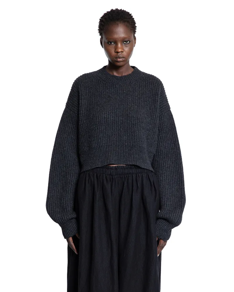 Uma Wang Cropped Ribbed Knit Sweater Grey