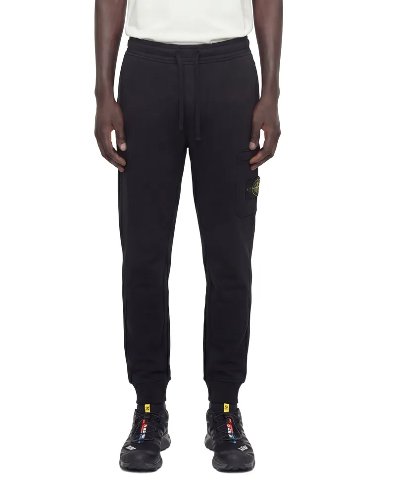 Stone Island 620001 Cotton Fleece Cargo Joggers Black