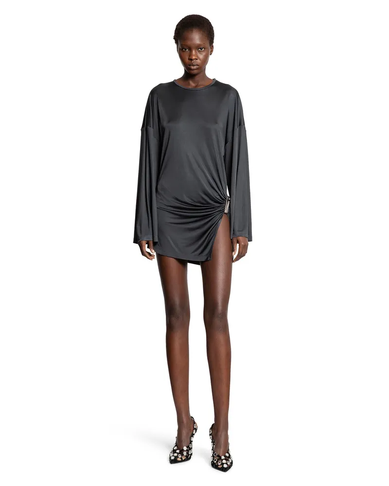 ATTICO Gathered Viscose Jersey Mini Dress Grey