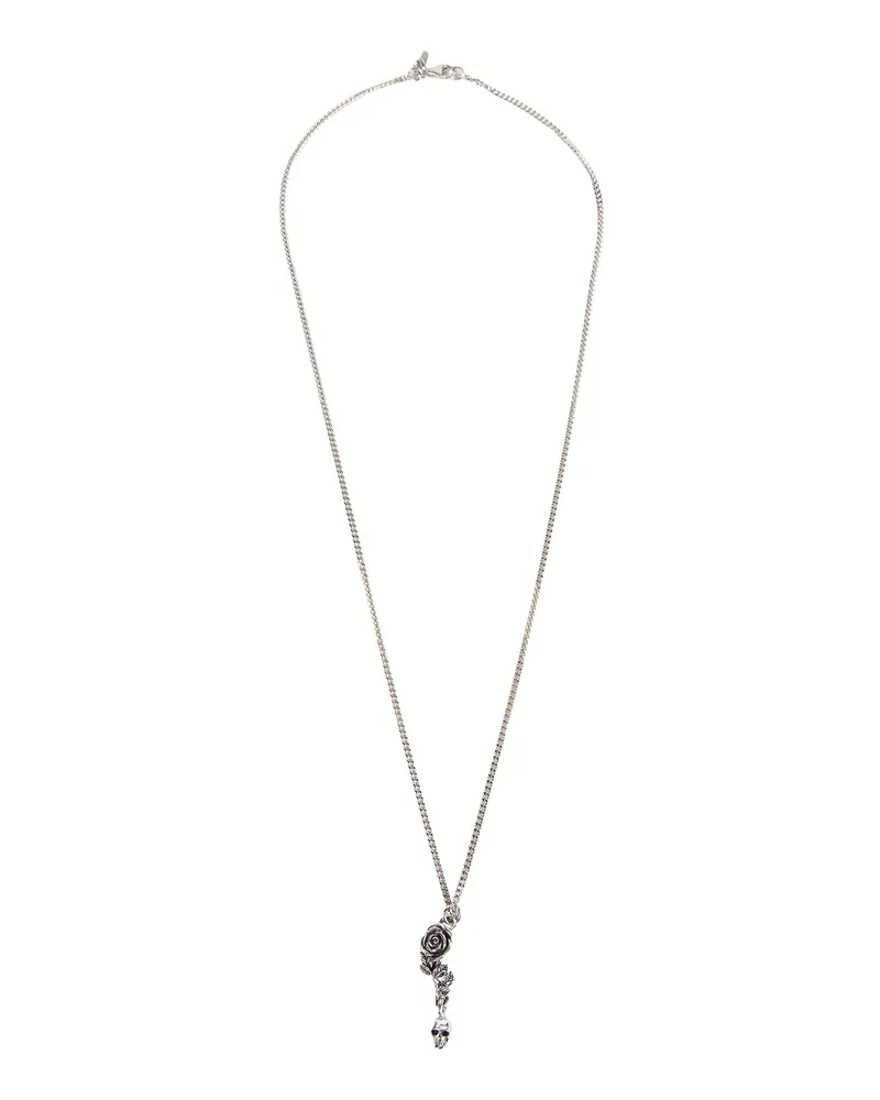 Emanuele Bicocchi Rose and Skull Pendant Necklace Silver
