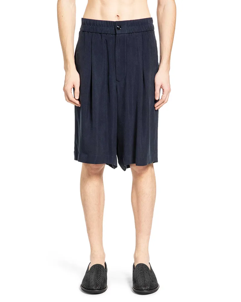 Giorgio Armani Asv Cupro Basketweave Bermuda Shorts Blue