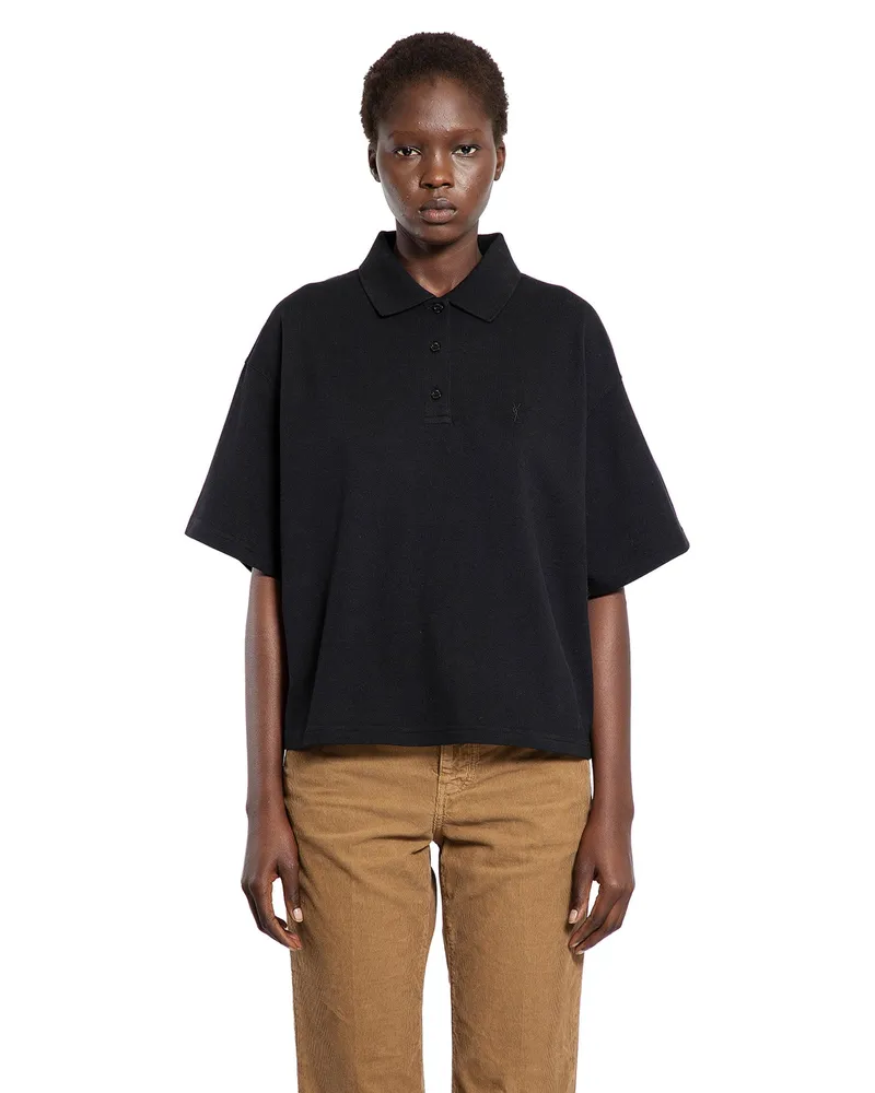 Saint Laurent Cassandre Polo Shirt in Piqué Black