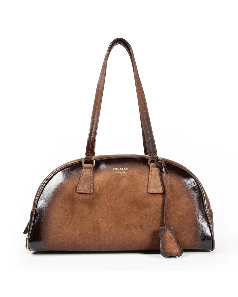 Prada Bowling Medium Suede Bag Brown