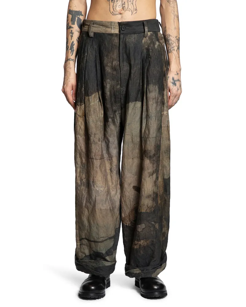 Ziggy Chen Digital Print Trousers with Pull Tab Beige