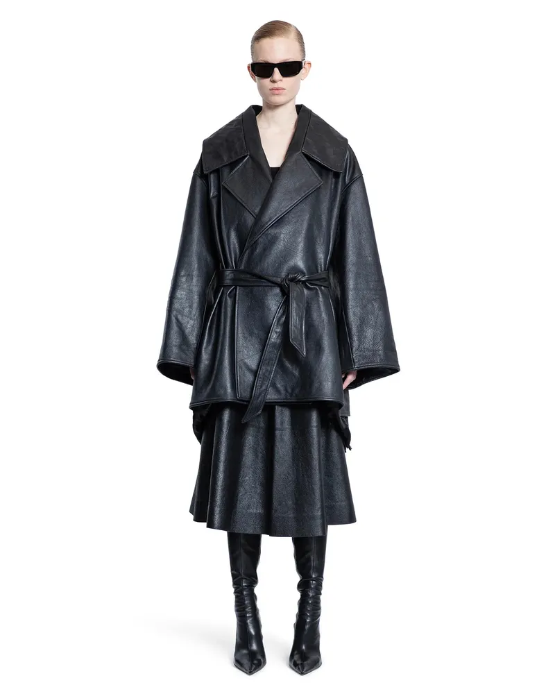 Balenciaga High-Collar Leather Jacket Black