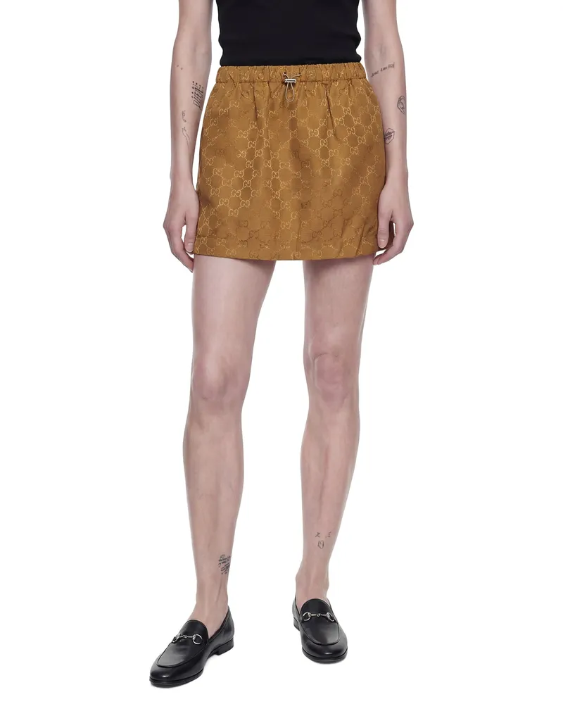 Gucci Slub GG Nylon Mini Skirt Brown