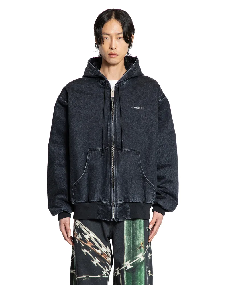 44 LABEL GROUP Padded Zip-Up denim Jacket Black