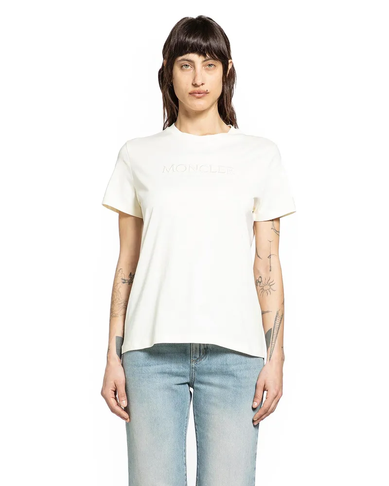 Moncler Embroidered Tonal Logo Cotton T-Shirt Off-white