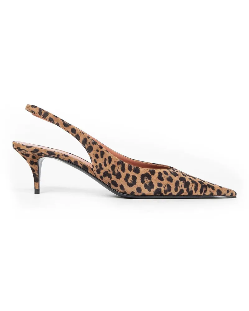 Amina Muaddi Anok Leopard Print Slingback Pumps Beige