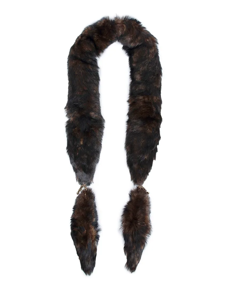 Chloé Chain Tails Shearling Scarf Brown