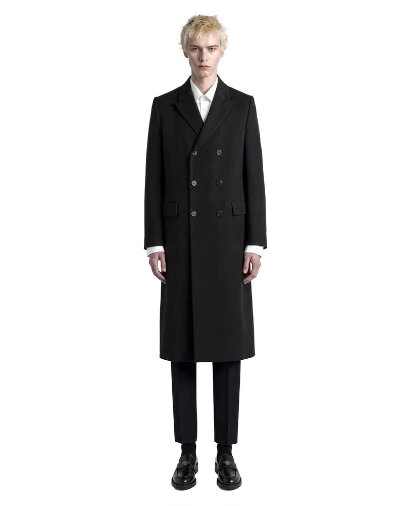 Prada Double-Breasted Wool Coat Black