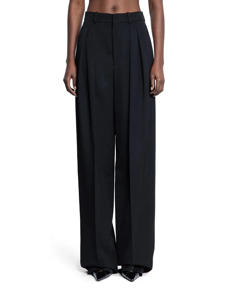 Saint Laurent Wide Leg Pants in Grain De Poudre Black