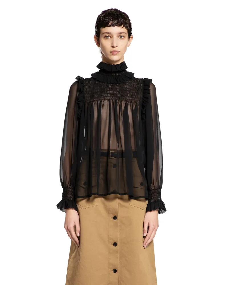 Saint Laurent Gathered Crêpe Muslin Blouse Black