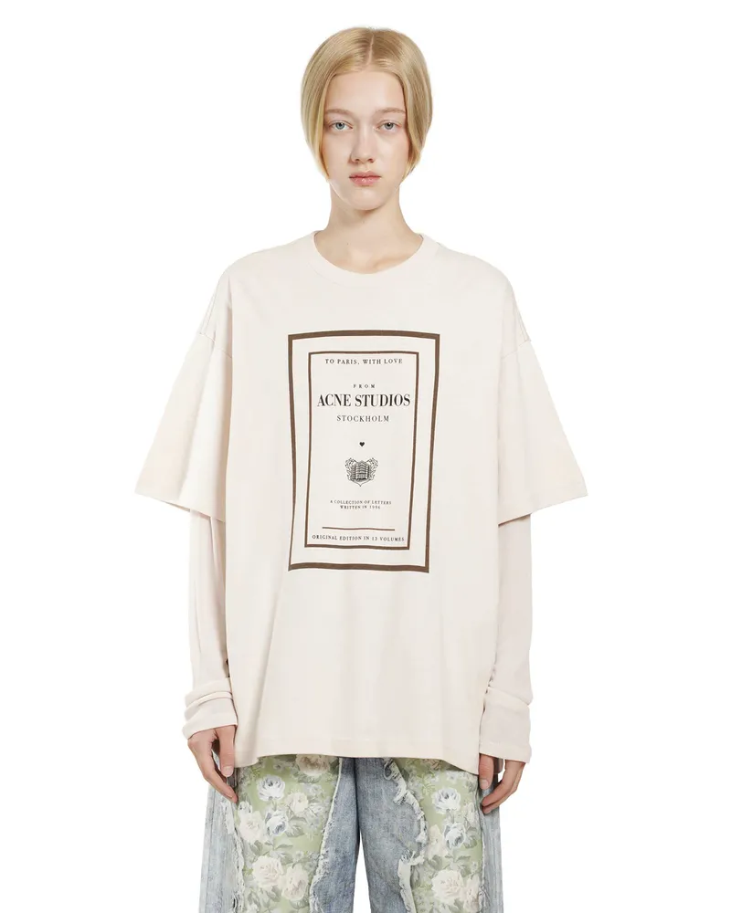 Acne Studios Layered Graphic T-Shirt Beige