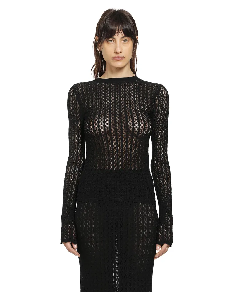 Saint Laurent Pointelle Knit Top Black