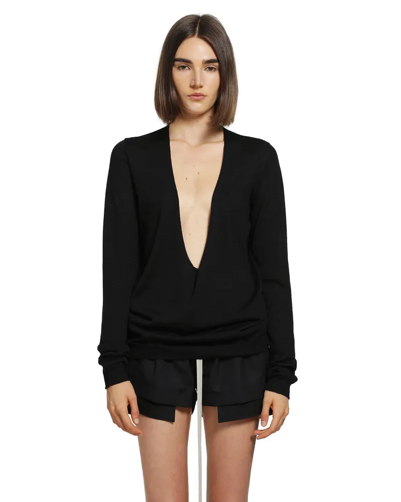 Rick Owens Tower Extreme V-Neck Sweater Black