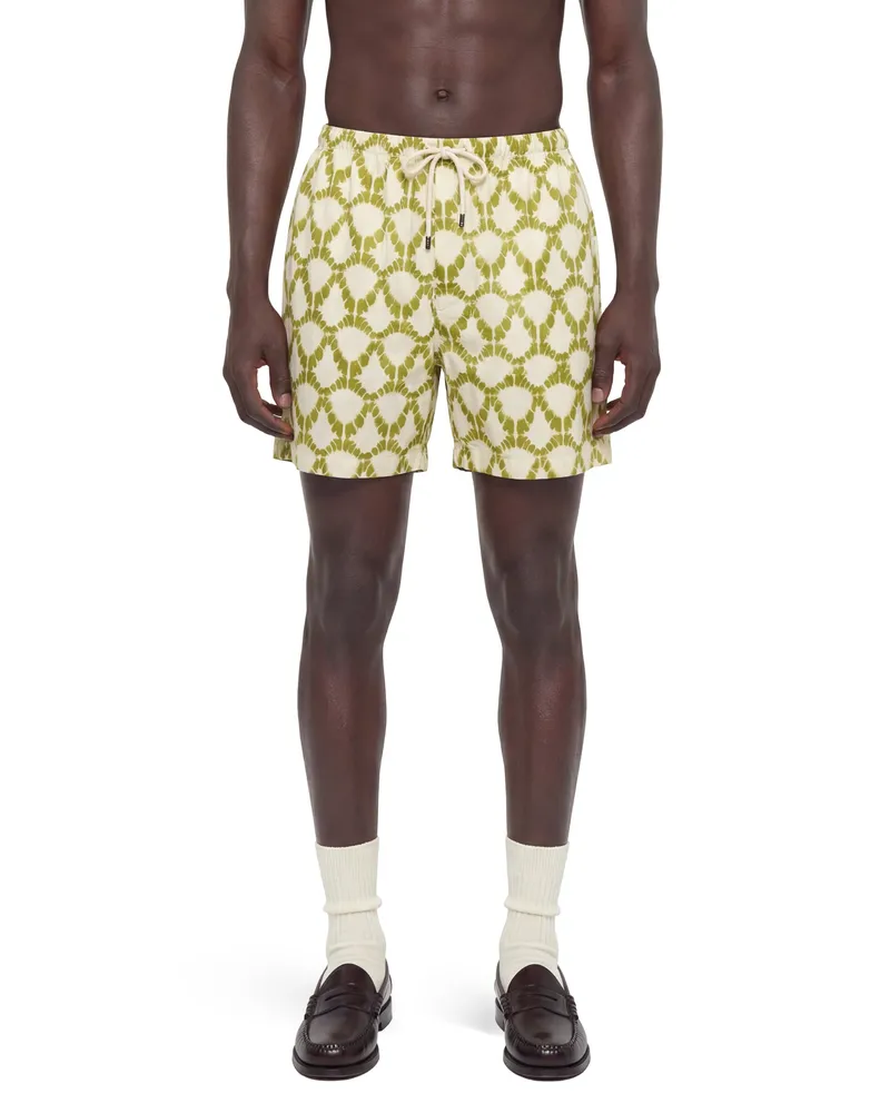 Laneus Lightweight Viscose Graphic Print Shorts Green