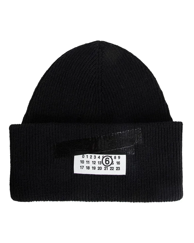 Maison Margiela Taped Label Wool Beanie Black