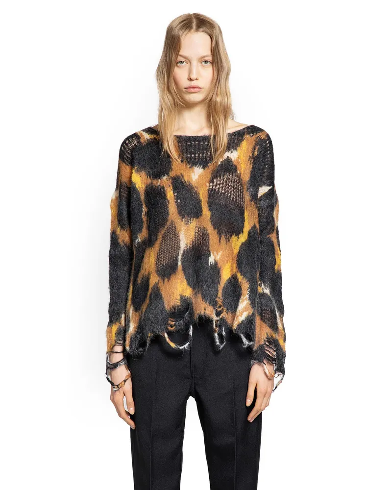 Laneus Leopard Jacquard Knit Sweater Orange