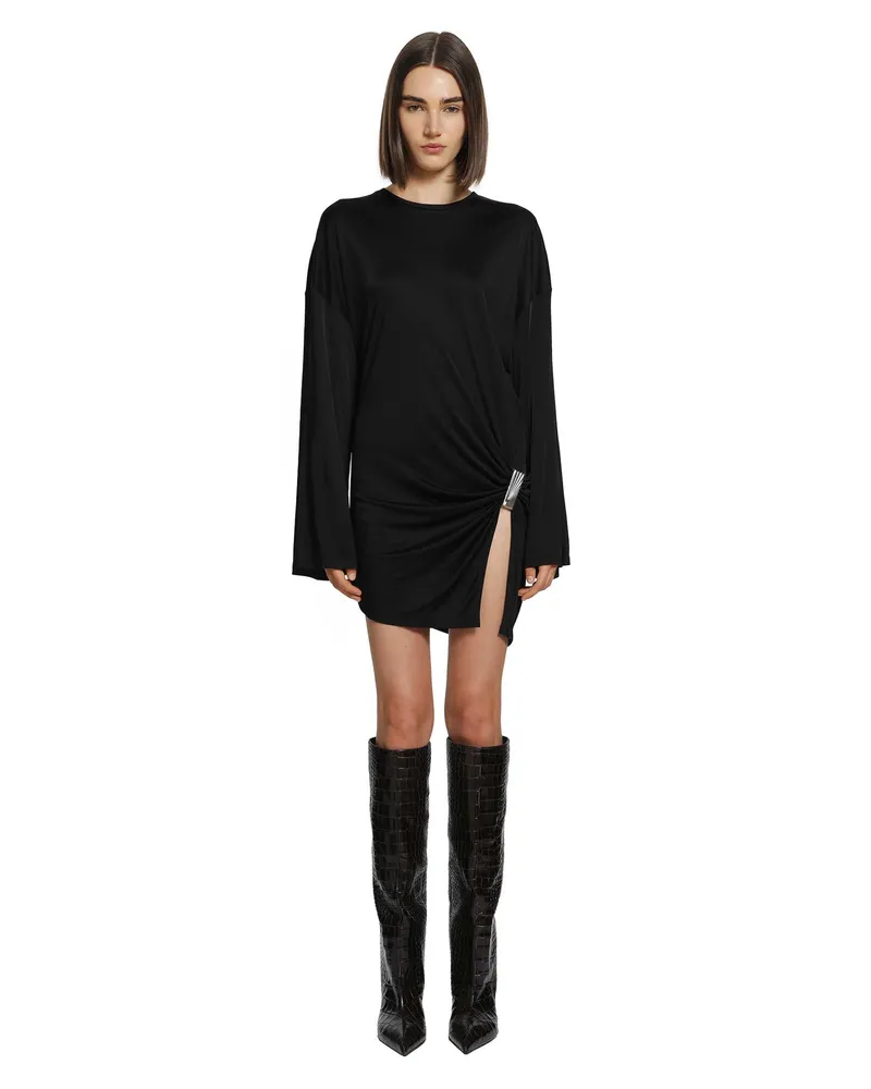 ATTICO Fluid Viscose Jersey Mini Dress Black