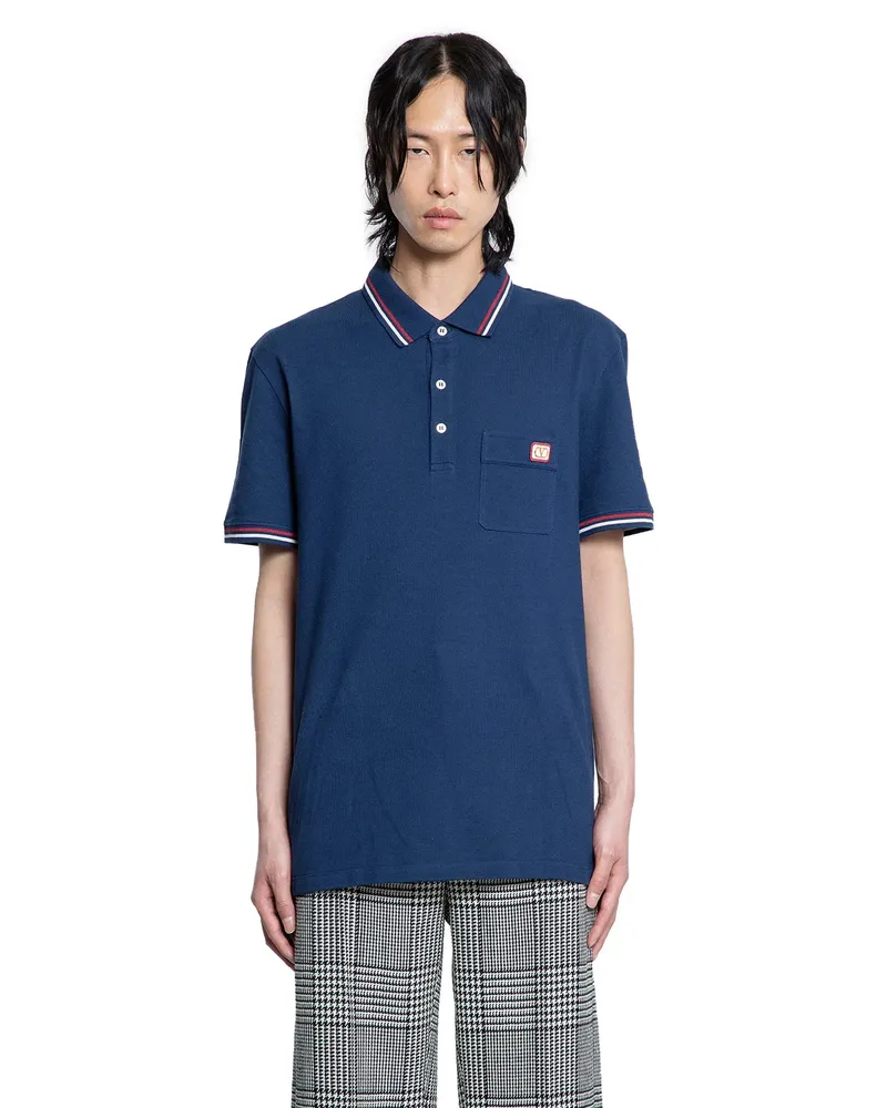 Valentino Garavani Tipped VLogo Pocket Polo Shirt Blue