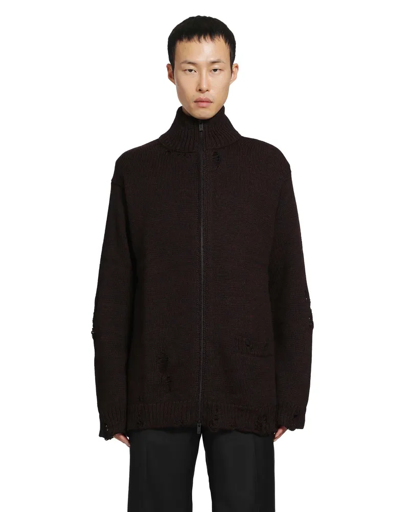Yohji Yamamoto High-Neck Zip Cardigan Red