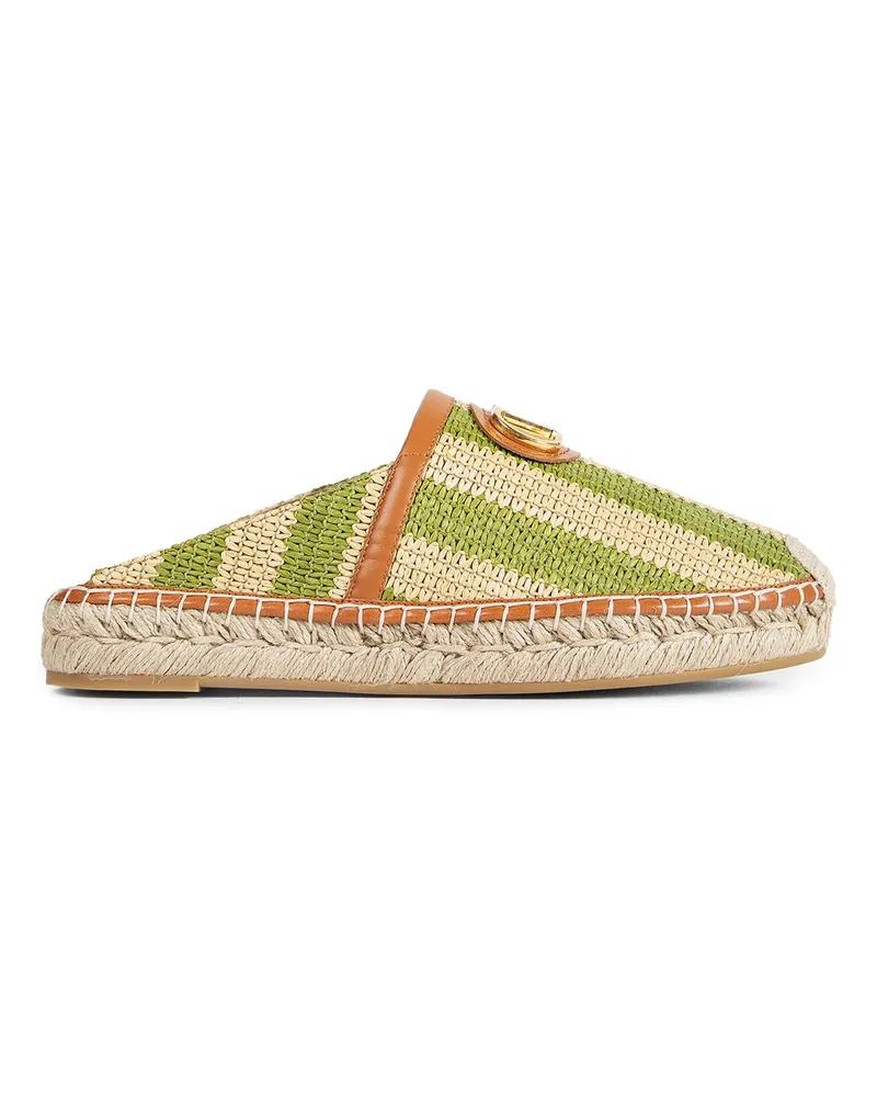 Valentino Garavani VLogo Striped Raffia Espadrille Mules Green
