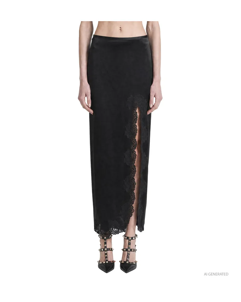 Valentino Garavani Lace-trim Satin Skirt Black