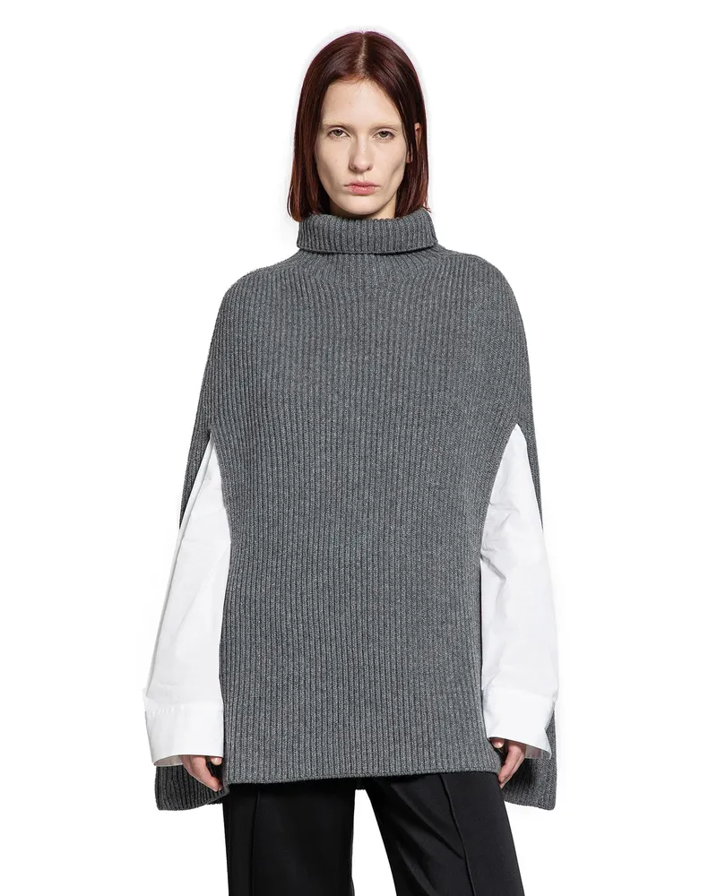Jil Sander Midweight Wool High-Neck Cape Grey